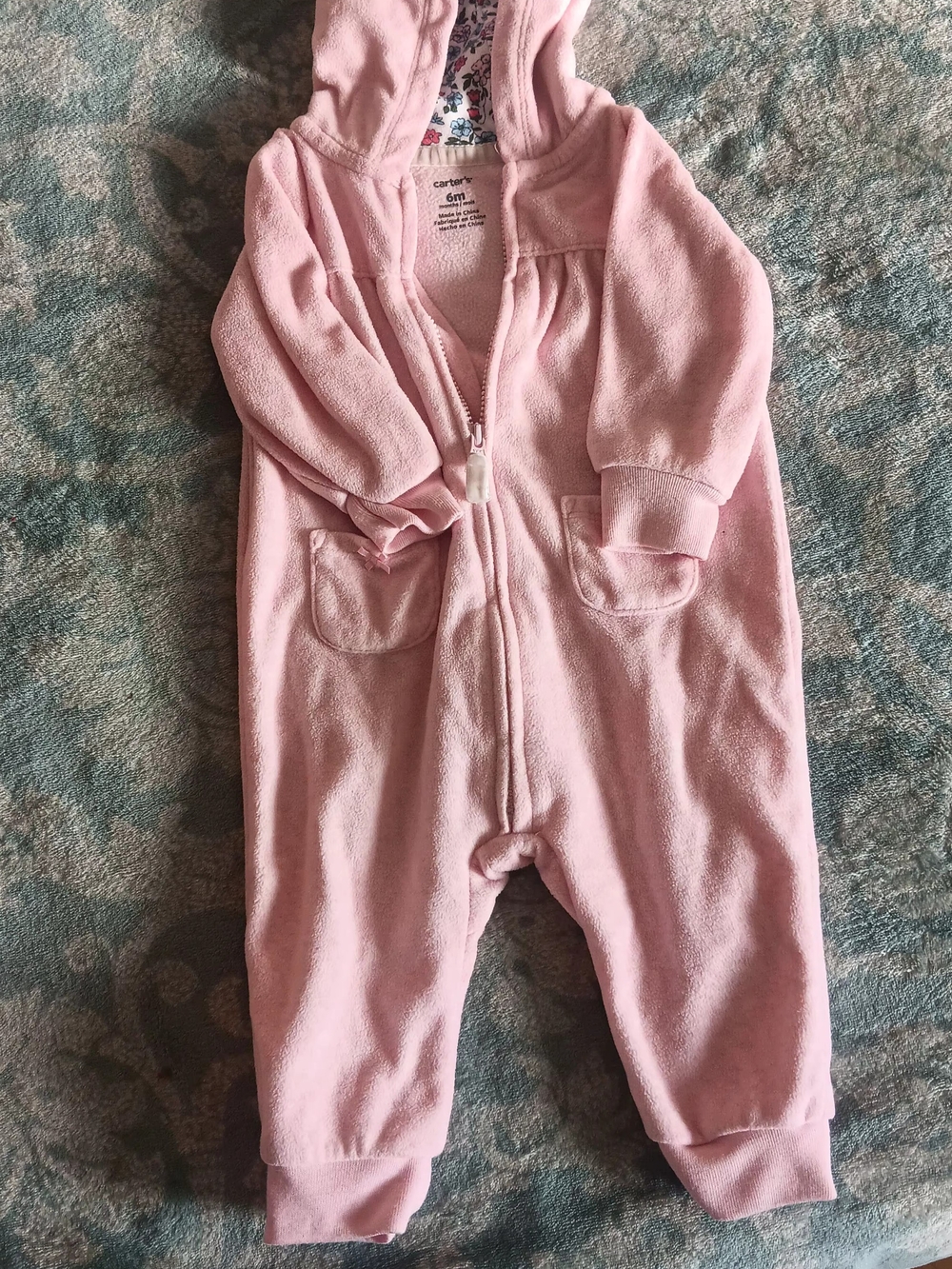 Carter's Pink Hooded Baby One-Piece Zipper Romper